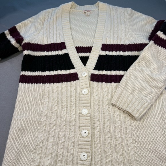 Brooks Brothers‎ Cardigan Wool Blend Women's Sweater Ivory Black Burgundy Size S - Picture 3 of 8